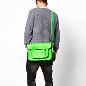 The Cambridge Satchel Company 14" Leather Satchel Crossbody in Fluorescent Green